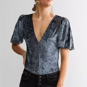 5. NWT Free People Don't You Wish Blue Velvet Body Suit Small